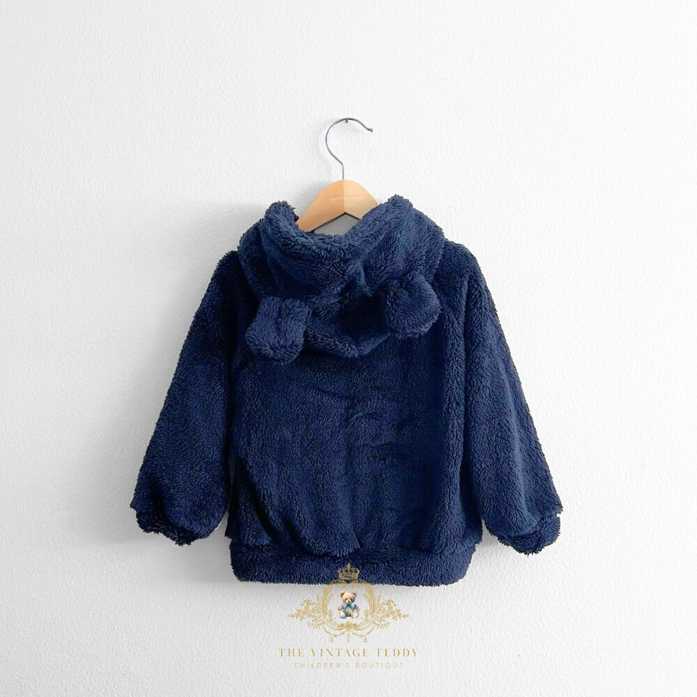 NWT Cute Baby & Toddler Teddy Bear Plush Hoodie Jacket Winter Coat Navy 12-24M